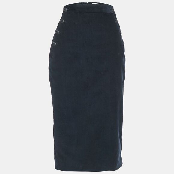 Max Mara Navy Blue Corduroy Button Detail Midi Skirt M
